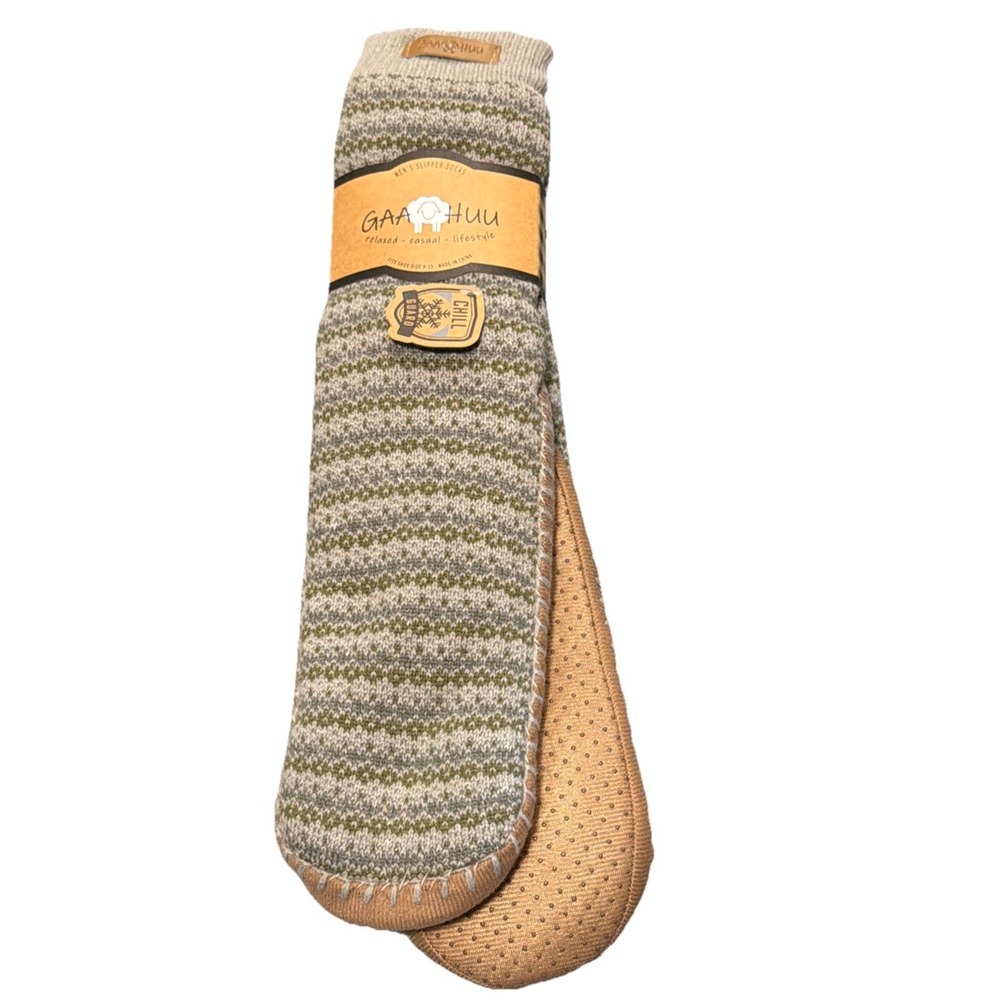 GAA HUU Men's Slipper Socks Chill Guard Sz 9-13 Fair Isle Gripper NWT